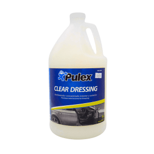 Un galón de Pulex - Clear Dressing - Abrillantador concentrado para interiores sobre fondo blanco.